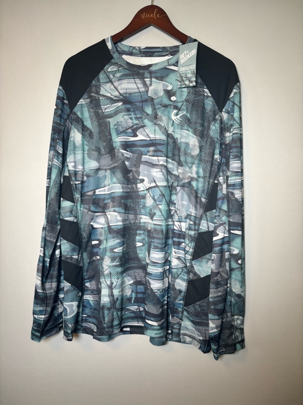 Legendary Anglers Shirt Mens XL Blue Camo Fishing Vented Long Sleeve Lightweight